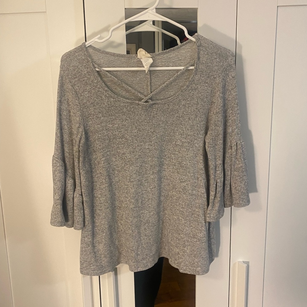 CAUTION TO THE WIND light weight cross neck bell sleeve sweater